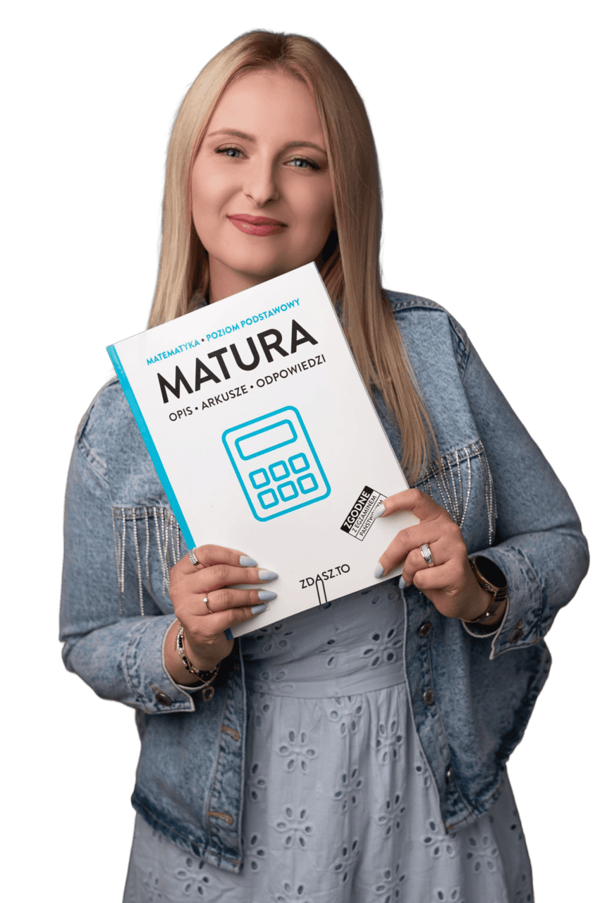 Maja Błaszczyk trzymająca podręcznik do matury z matematyki